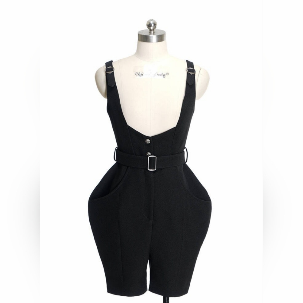 NEW - Vintage Black Romper Shortalls / Overalls - M